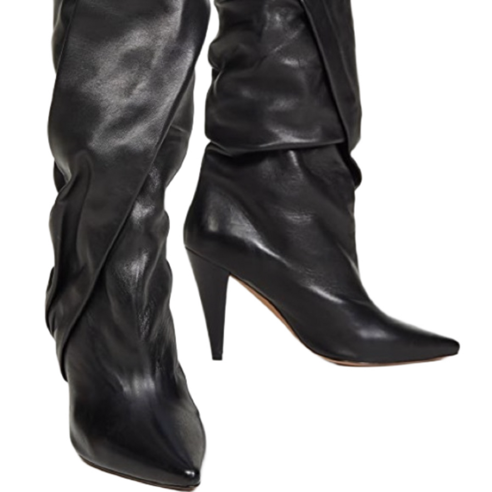 IRO Womens Black Leather Arima Designer Pleated Slouchy Boots EU 36